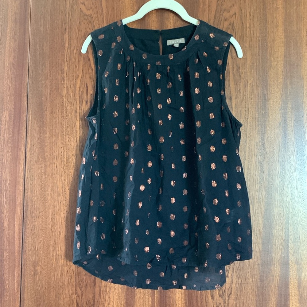 Lilla P Sleeveless Black Metallic L Polka Dot Top